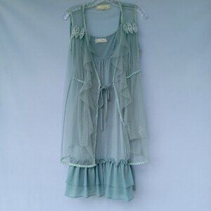 A'reve Anthropologie Whimsy Fairy Romantic Lace Overlay Tiered Mint Green Size S